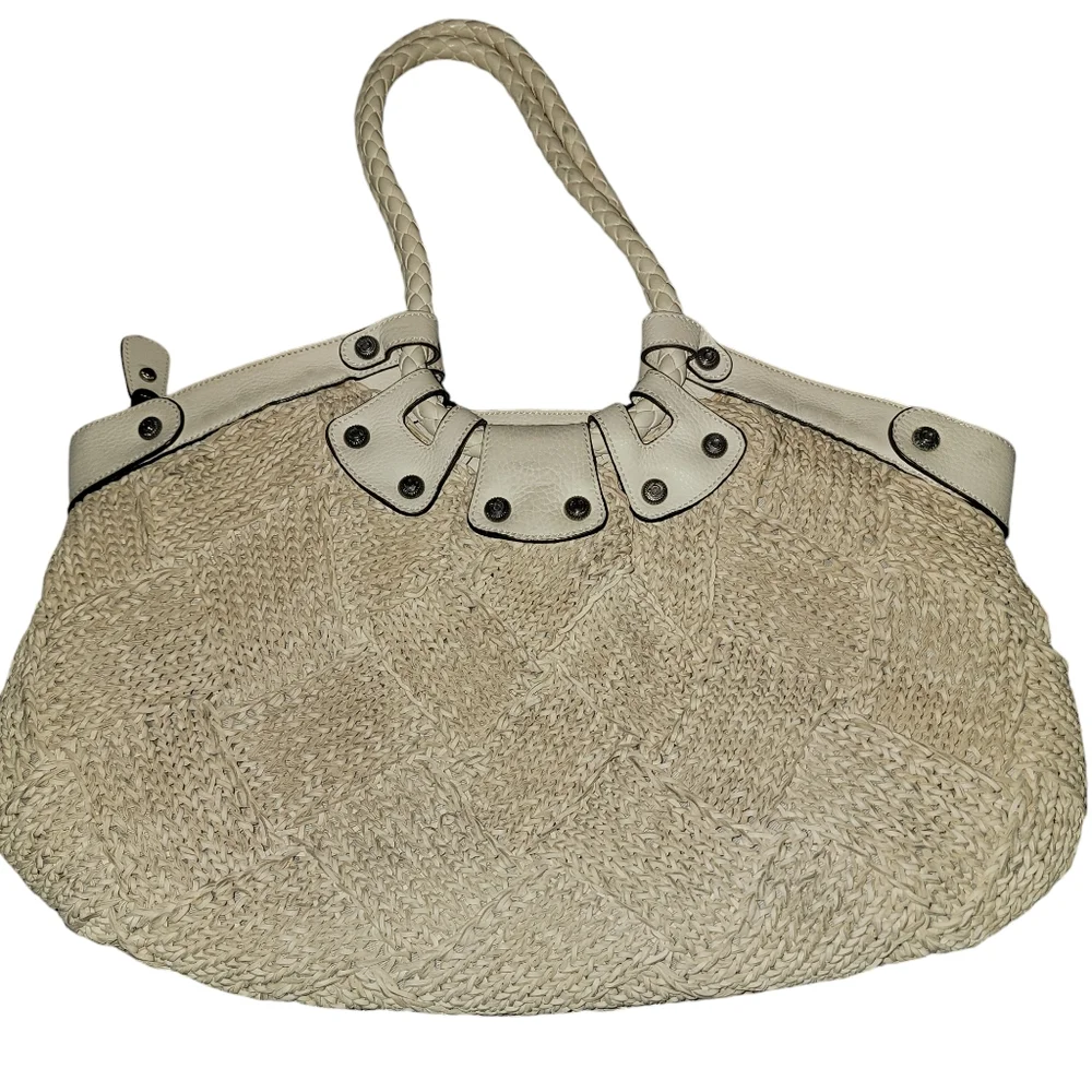 Salvatore Ferragamo Raffia Woven Leather Handbag w/COA
